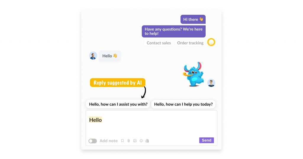 AI suggesting smart replies in a customer service chat interface