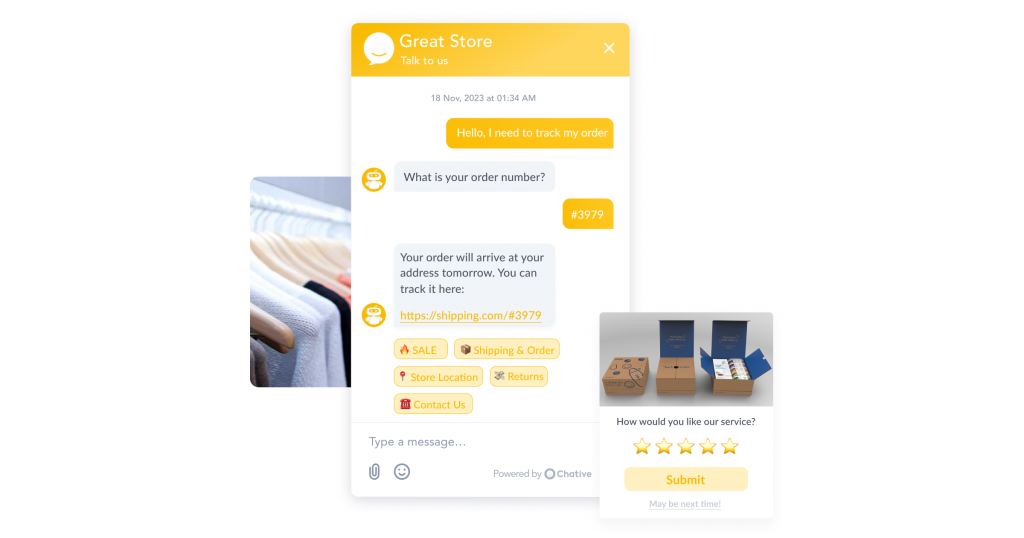 AI chat assisting with order tracking in customer service