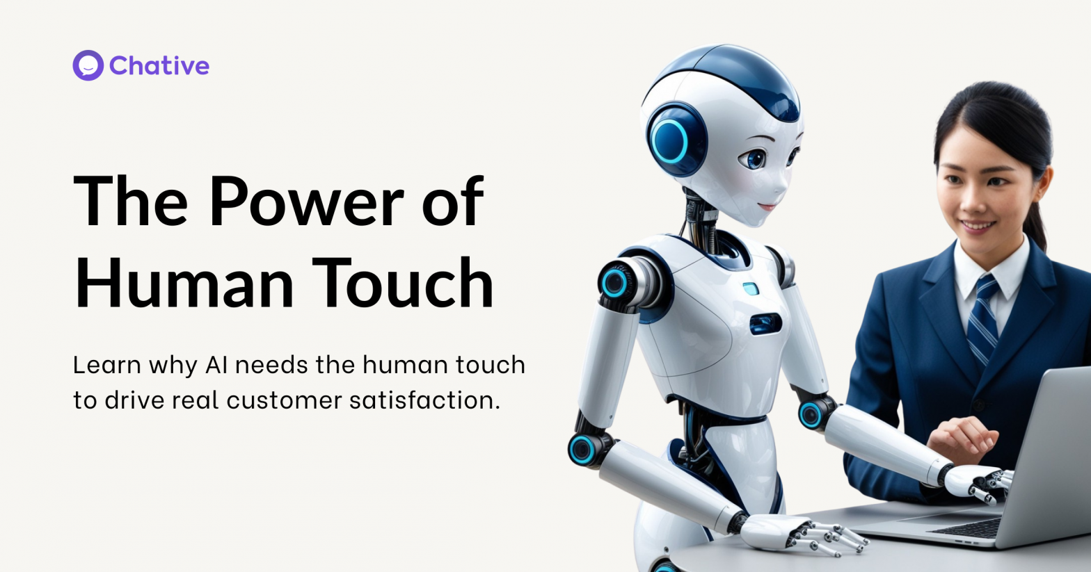 AI robot and human agent collaborating on customer support