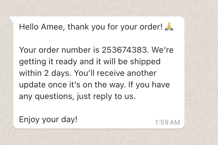 template message for order confirmation