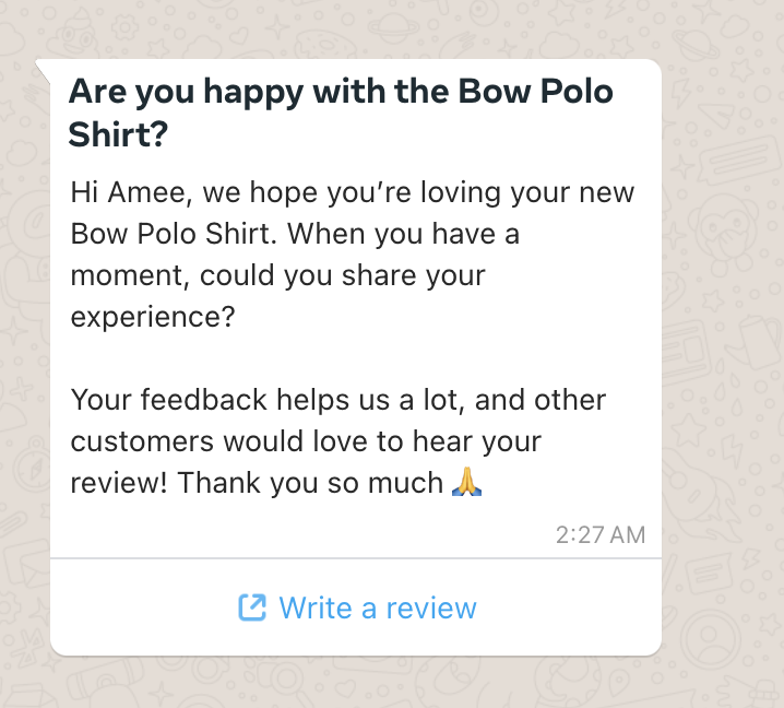 Template message to ask for customer review